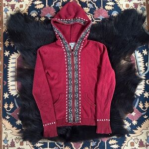 Red Hooded Sweater Scandi Trim